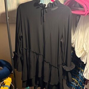 Elegant Black Ruffled Blouse